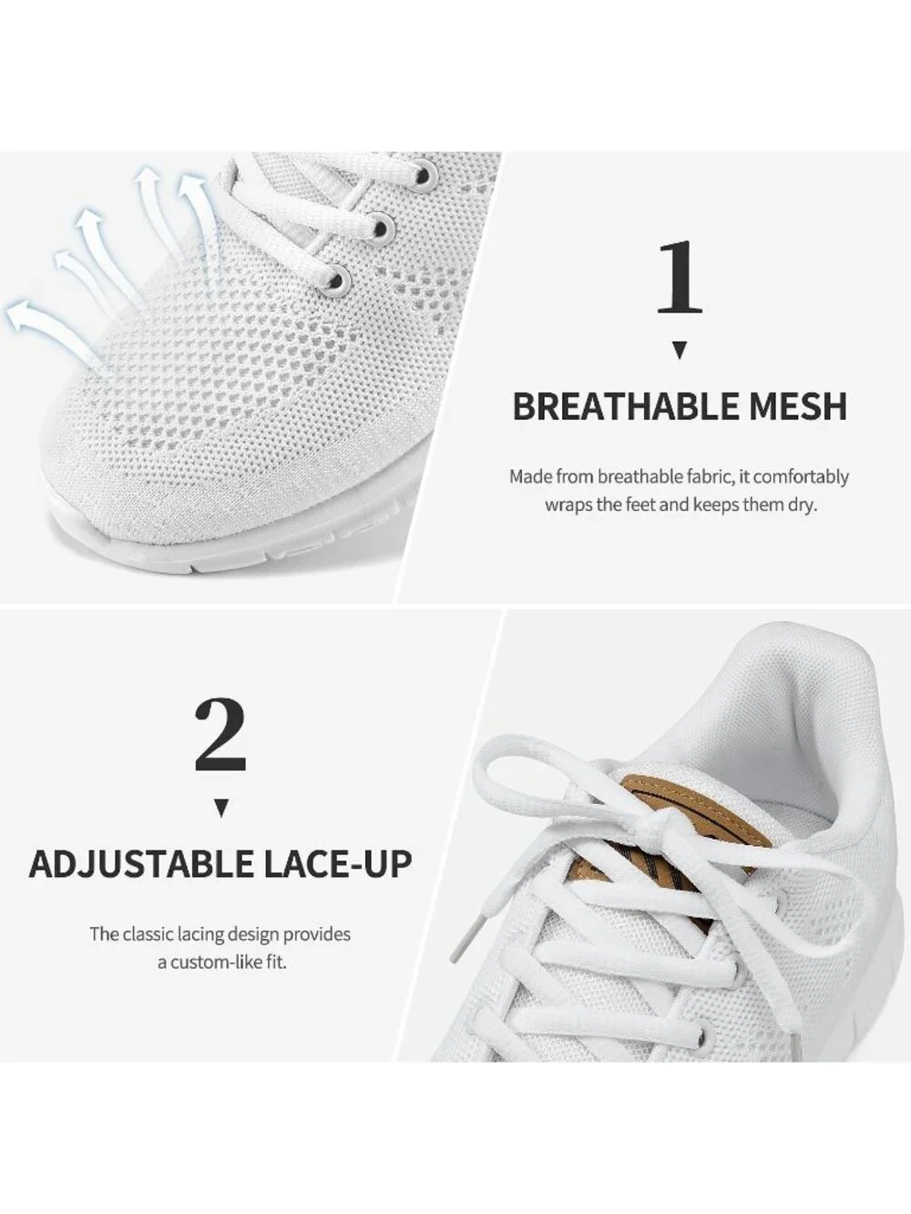 Women's White Lightweight Non Slip Mesh Comfortable Lace Up Casual Sneakers